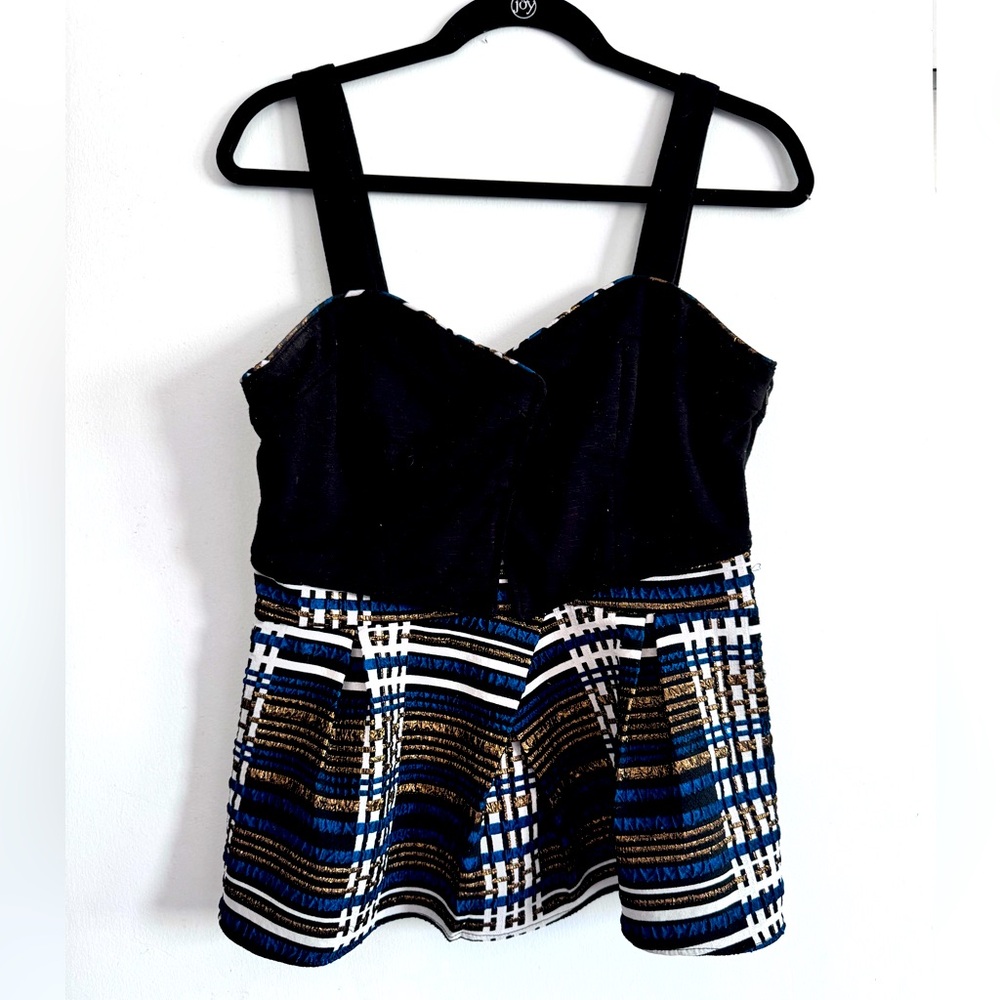 Anthropology Deletta Peplum Tank Top - Black/Blue/Gold - Women’s Size M